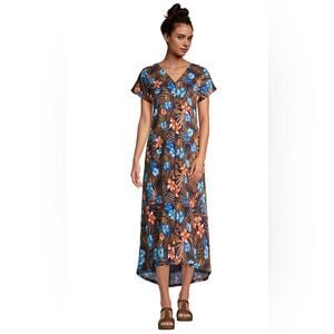 Lands' End Women's Crinkle Knit Short Sleeve High Low Midi Dress- 1x‎